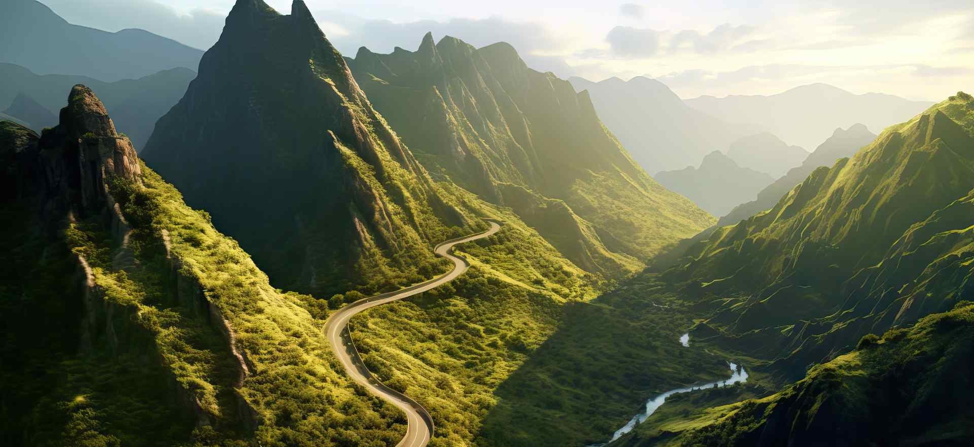 Panorama von einer durch ein Gebirge führende Straße als Symbolbild für das Klimaanpassungsgesetz.